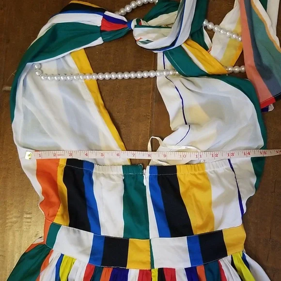 Boston Proper Vertical Backless Striped Halter Top Sleeveless Maxi Dress - Picture 9 of 14